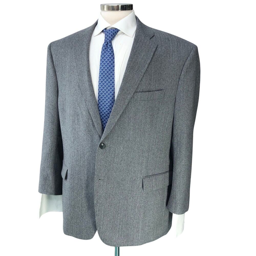 Jos A Bank Sport Coat Mens 46R Gray Herringbone 100% Wool Traveler *TINY FLAW